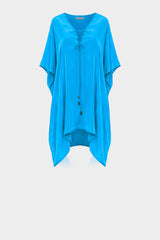 Aqua Blue Lace-Up Short Kaftan Dress