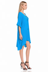 Aqua Blue Lace-Up Short Kaftan Dress