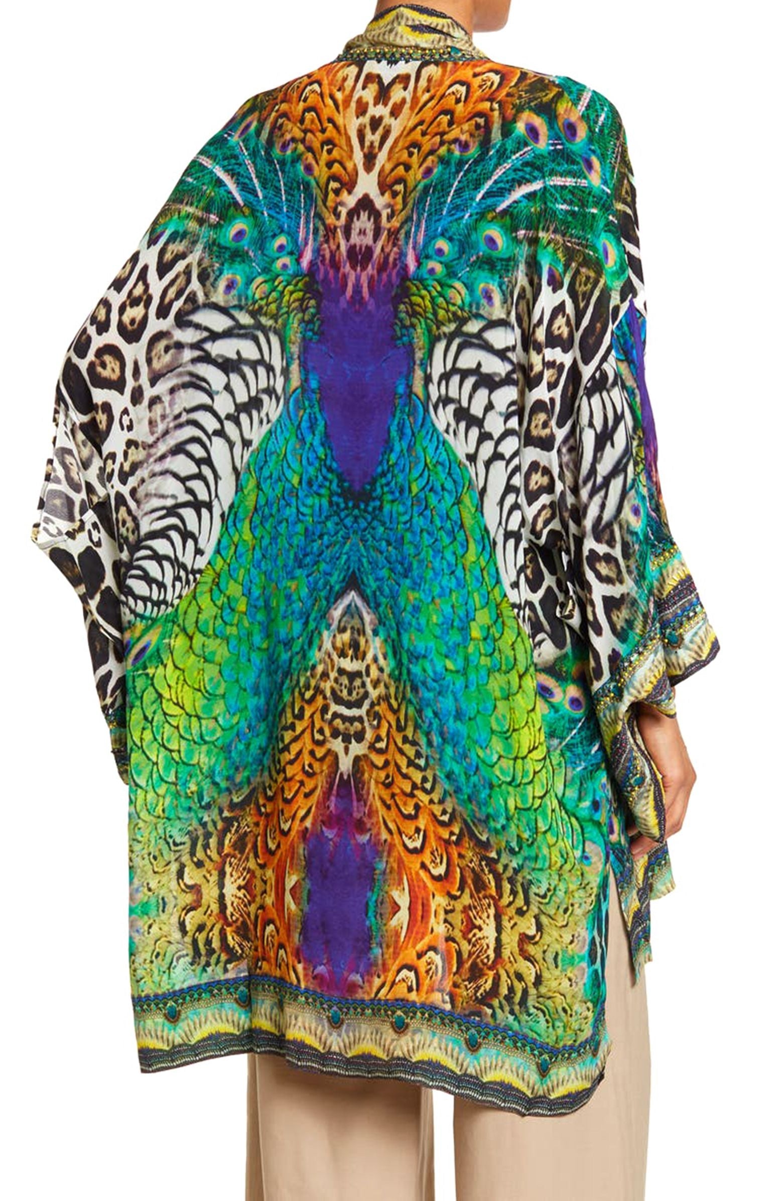 Black Baroque Print Short Kimono Robe