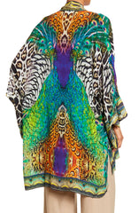 Black Baroque Print Short Kimono Robe