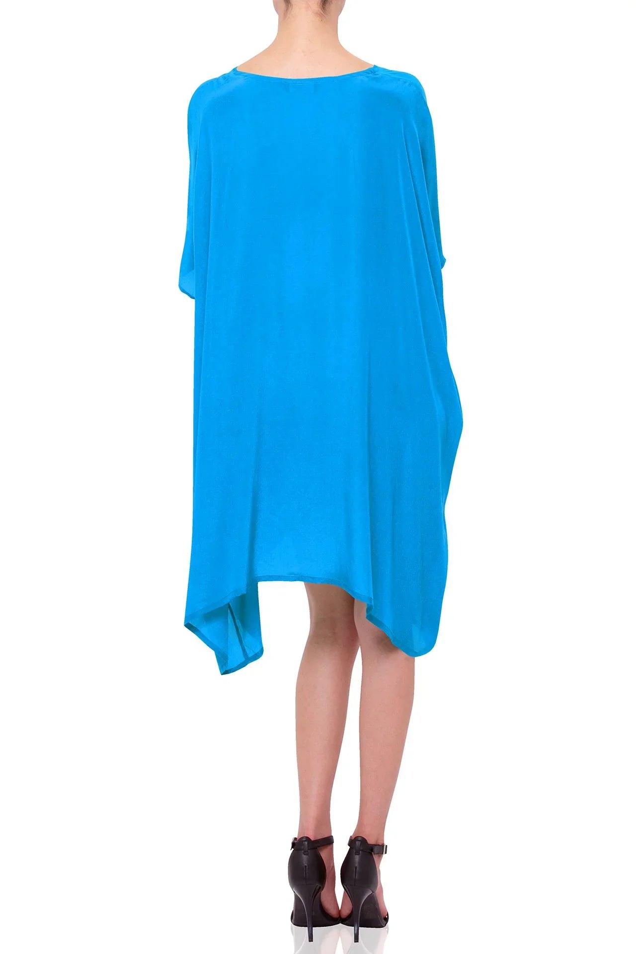 Aqua Blue Lace-Up Short Kaftan Dress