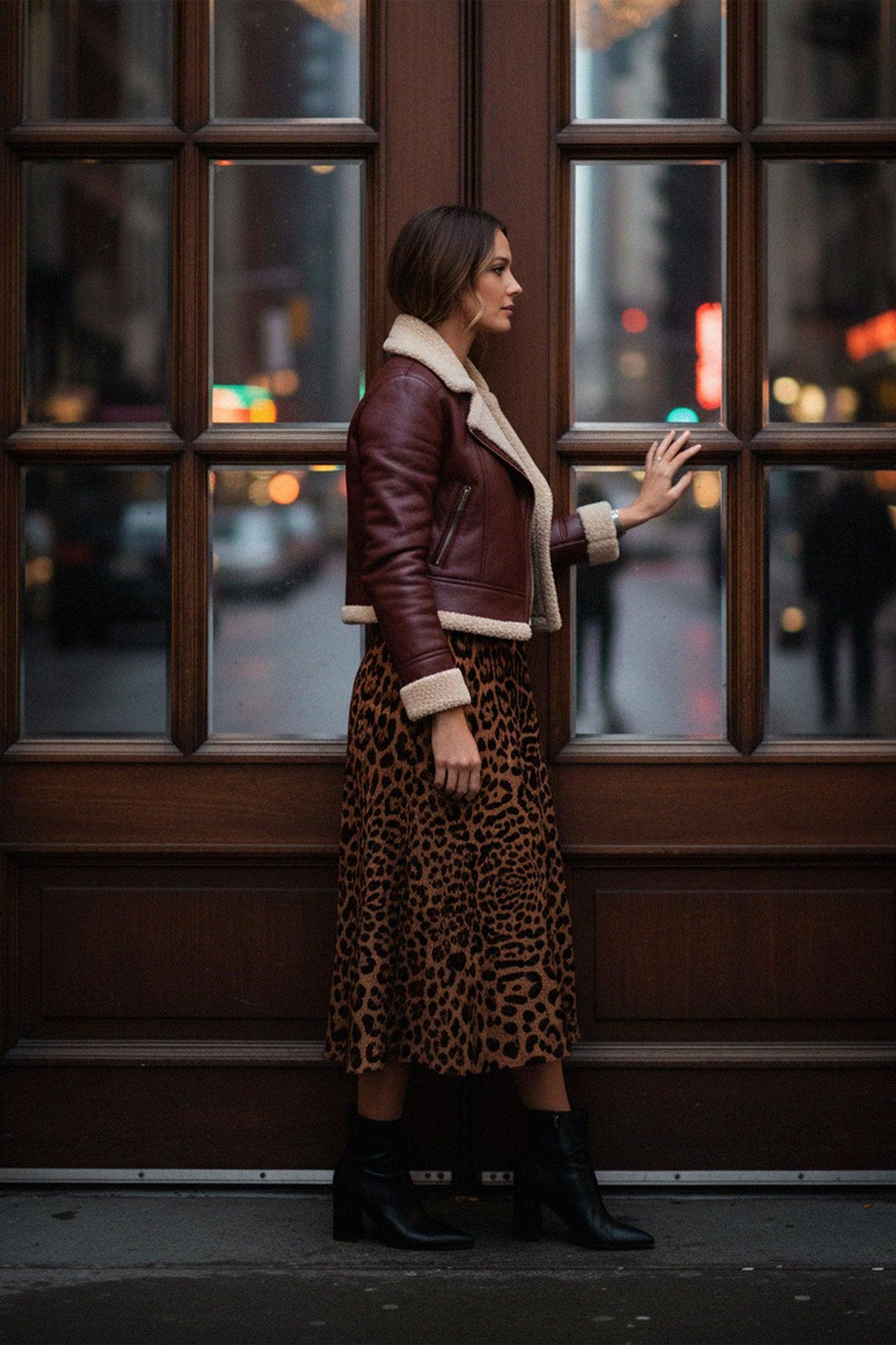 Animal Print Brown Knee Length Pencil Skirt