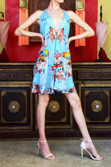 Bird Print Light Blue Dress Mini