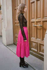 Barbie Pink Satin Midi Skirt with Ruffle Hem