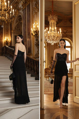 Black Sequin Hi-Low Asymmetric Backless Evening Dress