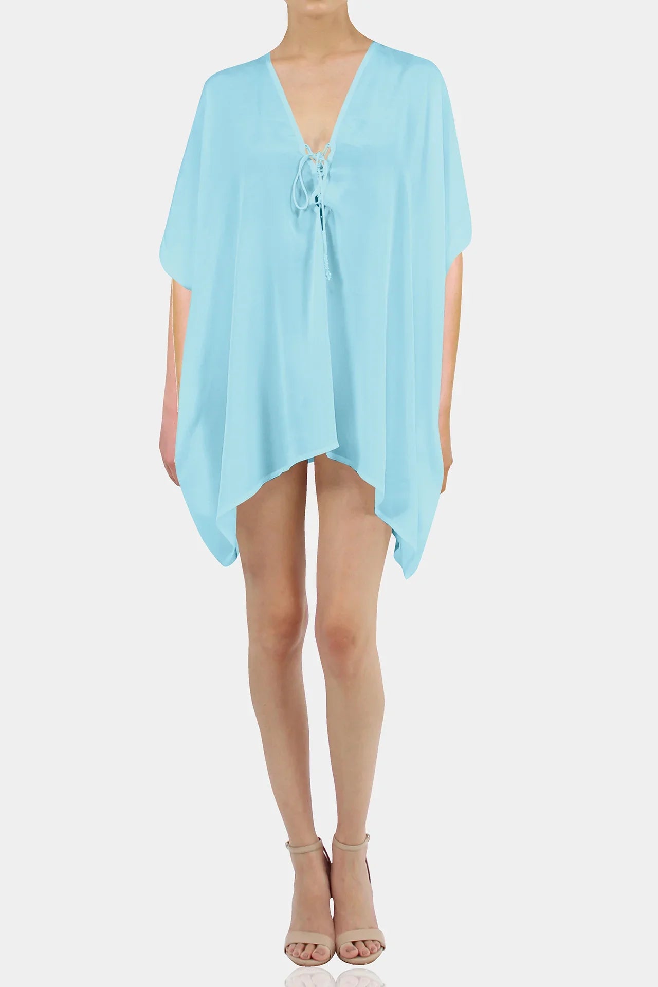 Aqua Blue Viscose Silk Kaftan Top