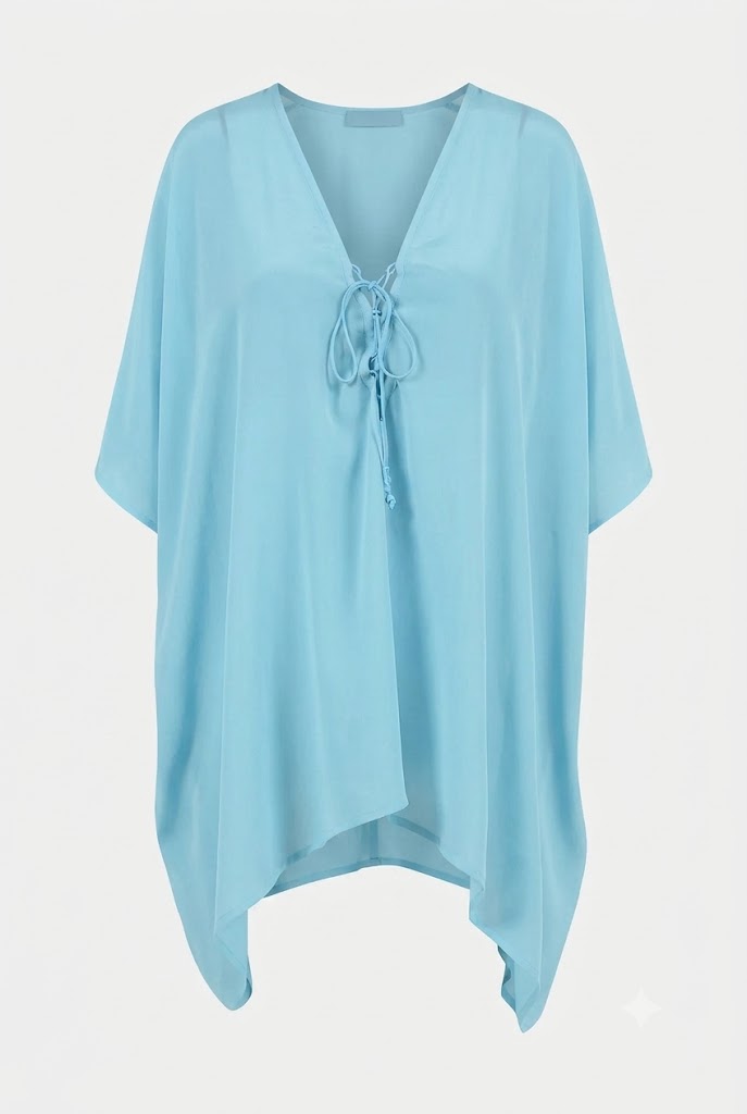 Aqua Blue Viscose Silk Kaftan Top