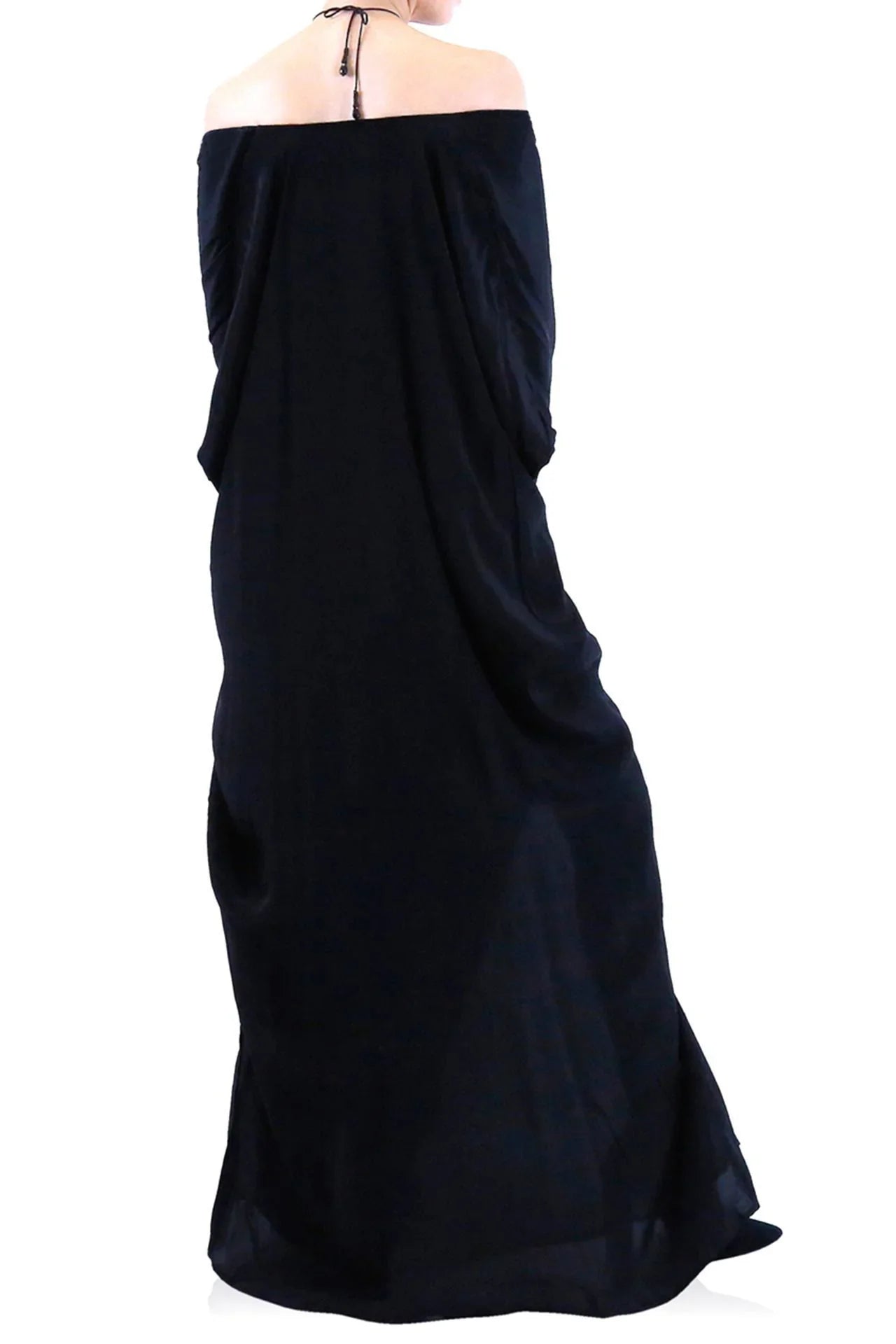 Black Lace-Up V-Neck Kaftan Maxi Dress