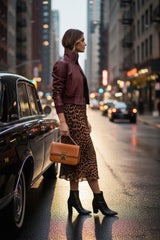Animal Print Brown Knee Length Pencil Skirt