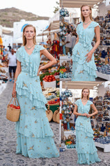 Blue Long Ruffle Dress