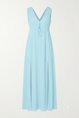Aqua Blue Plunge Neck Dress