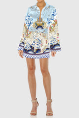 Blue Long Sleeve Short Dress