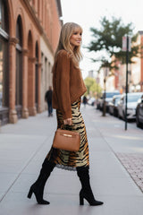 Animal Print Midi Lace Trim Skirt