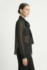 Black Sheer Organza Tie Neck Shirt