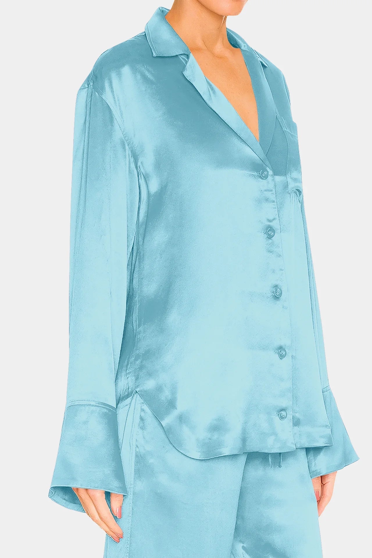 Aqua Blue Silk Shirt Women