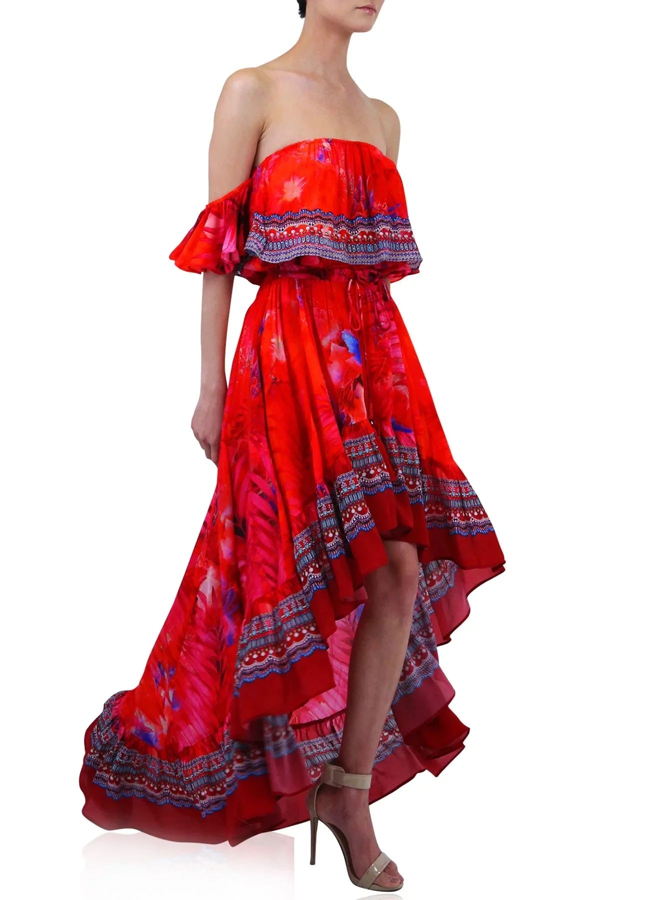 Adrenaline Red Off Shoulder Ruffle Dress