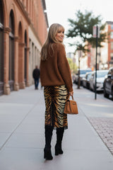 Animal Print Midi Lace Trim Skirt