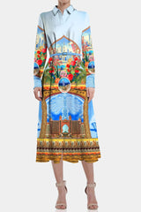Blue Midi Shirt Dress for Women