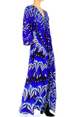 Blue Printed Wrap Maxi Dress with Long Sleeves