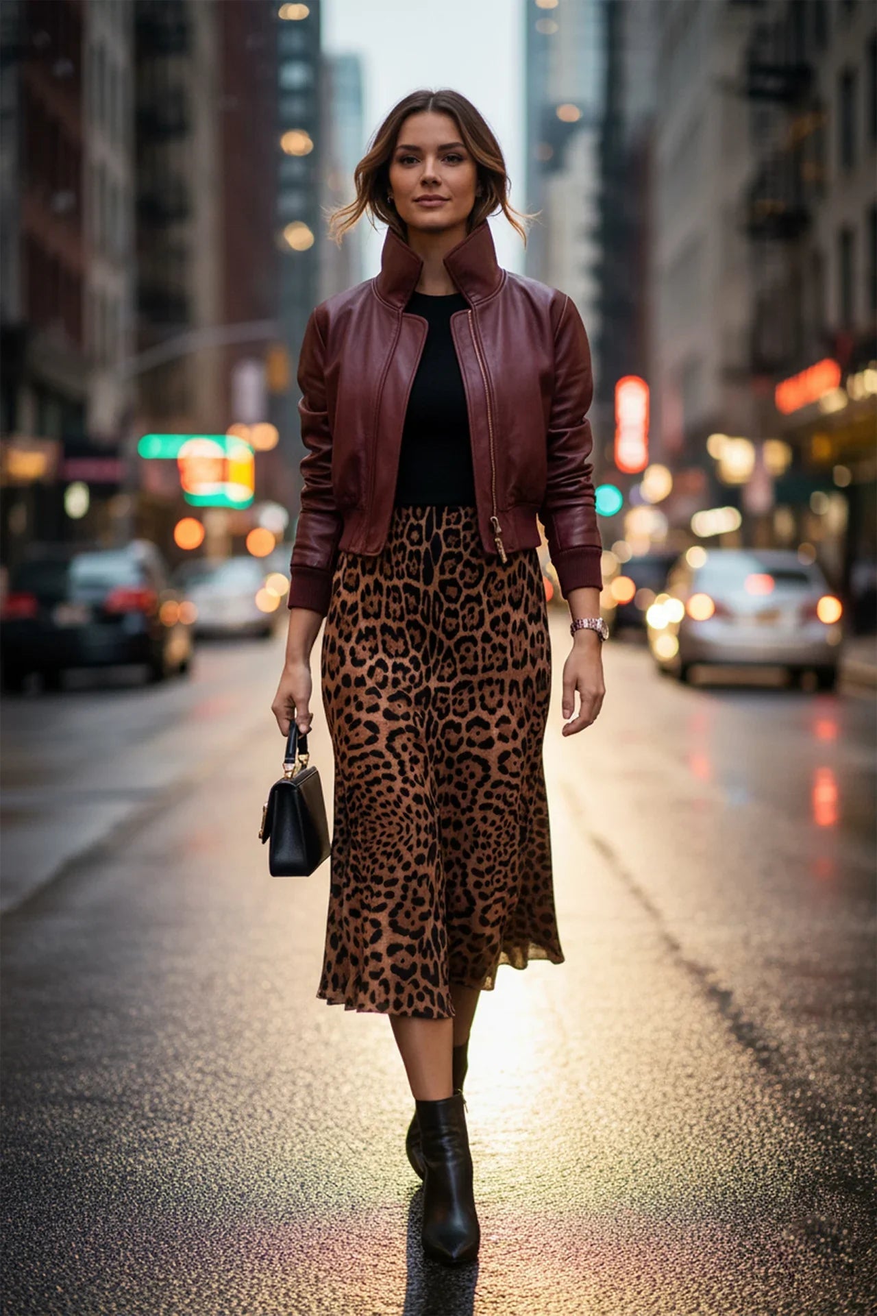 Animal Print Brown Knee Length Pencil Skirt