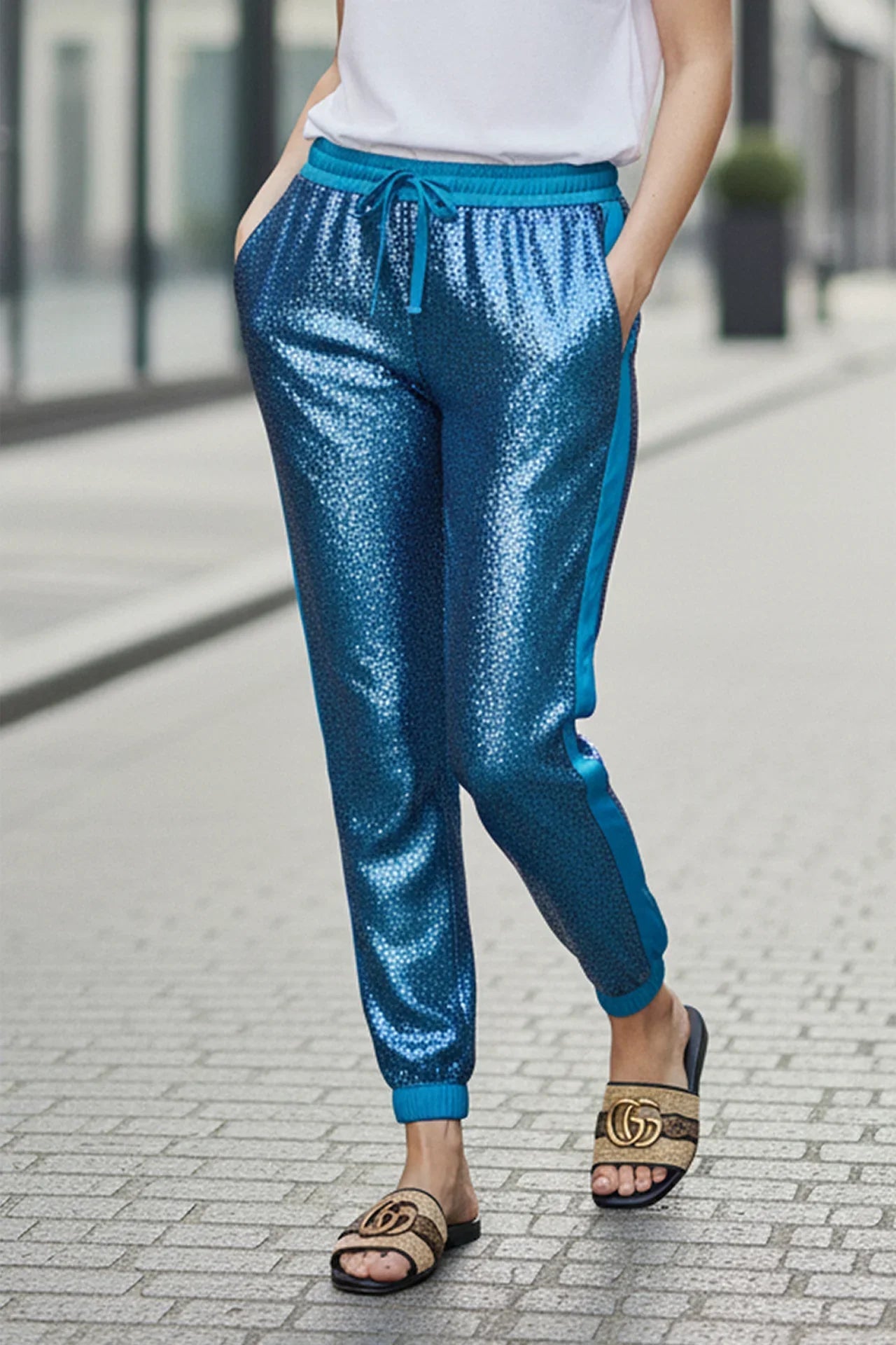 Blue Sequin Jogger pants
