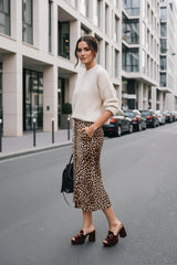 Animal Print Brown Mid Length Pencil Skirt