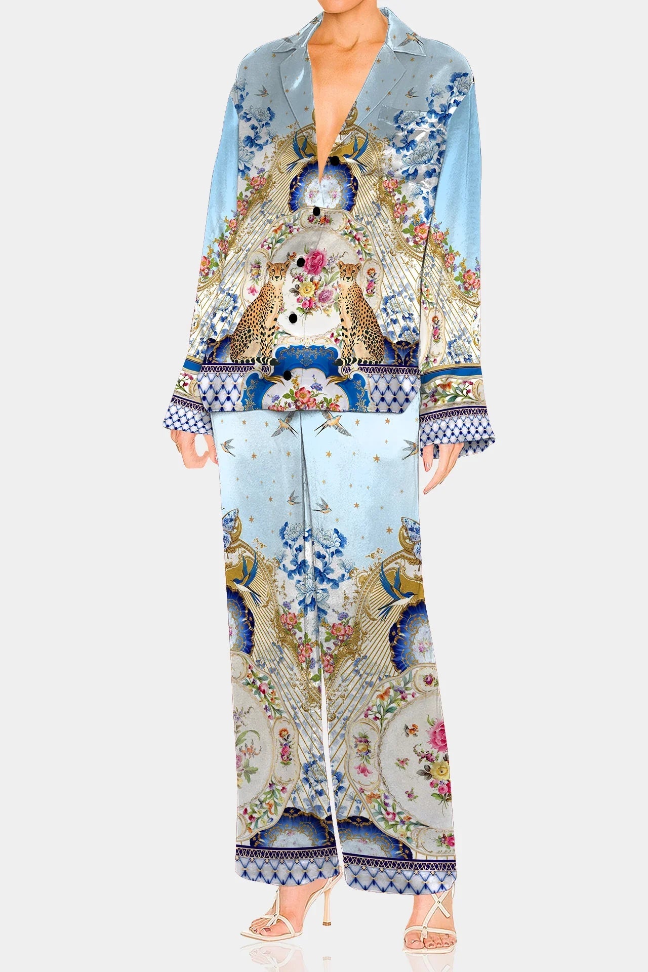 Blue Straight Leg Dress Pants